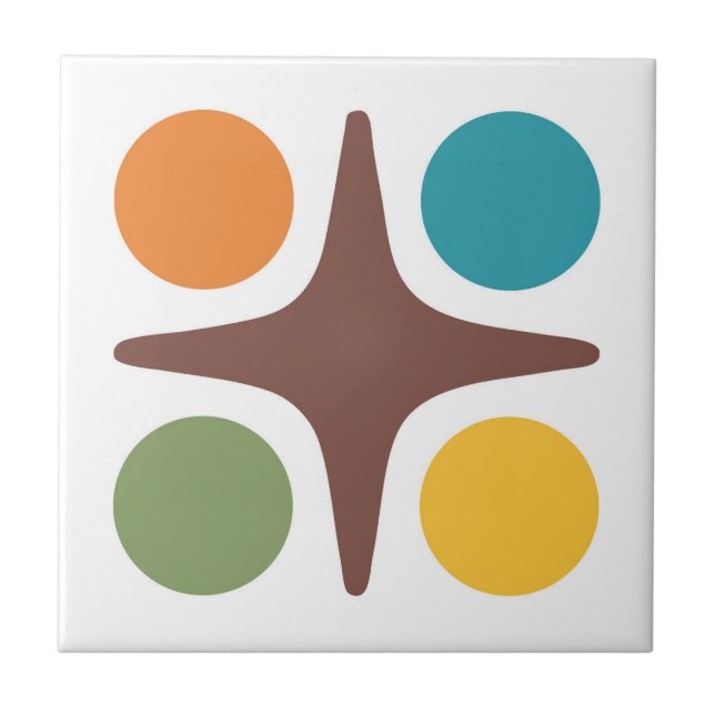 Mid Century Modern Geometric Starburst Design Ceramic Tile (Front)