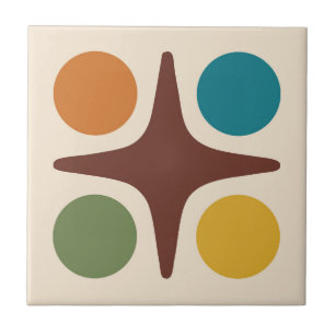 Mid Century Modern Geometric Starburst Design Ceramic Tile
