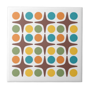 Mid Century Modern Geometric Starburst Design Ceramic Tile