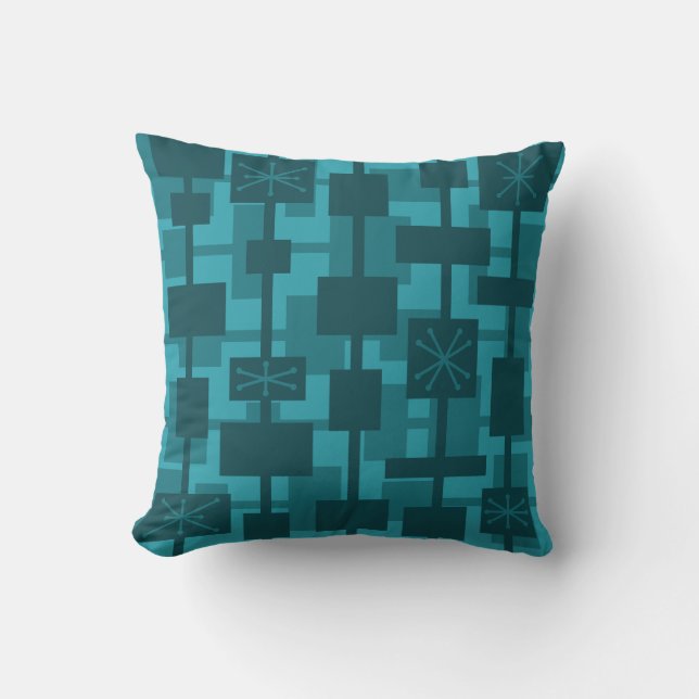 Mid Century Modern Geometric Teal Cushion (Front)