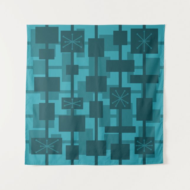 Mid Century Modern Geometric Teal Tapestry (Front)