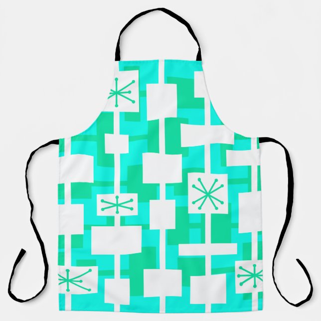 Mid Century Modern Geometric Turquoise Apron (Front)