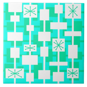 Mid Century Modern Geometric Turquoise Ceramic Tile