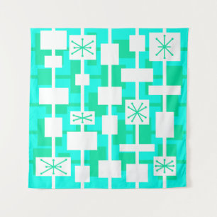 Mid Century Modern Geometric Turquoise Tapestry