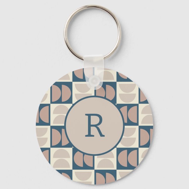 Mid century modern geometric  Wireless Charger Key Ring (Front)