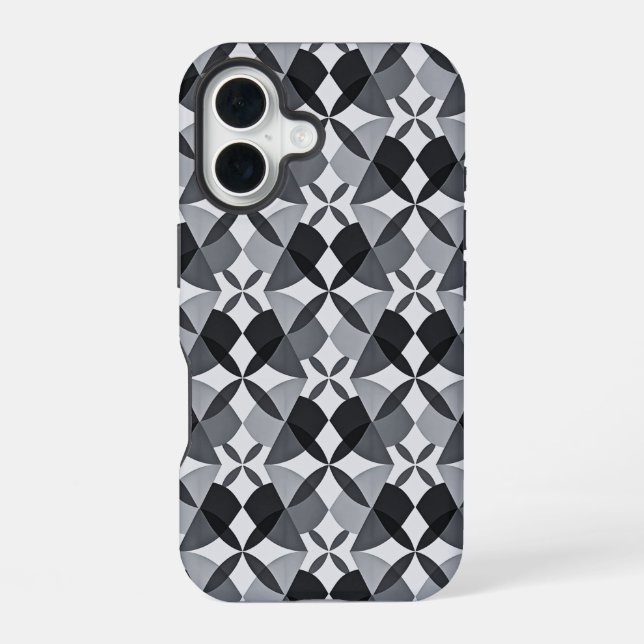 Mid-Century Modern Geometrics Black iPhone 16 Case (Back)