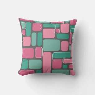 Mid-Century Modern Geometrics Pink / Teal / Grey Cushion