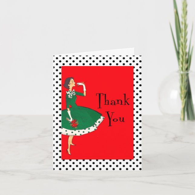Mid Century Modern Girl Retro Holiday Thank You Card (Front)