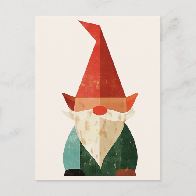 Mid Century Modern Gnome Minimalist Christmas Postcard (Front)