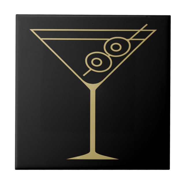Mid Century Modern Gold 2 Olive Martini Ceramic Tile (Front)