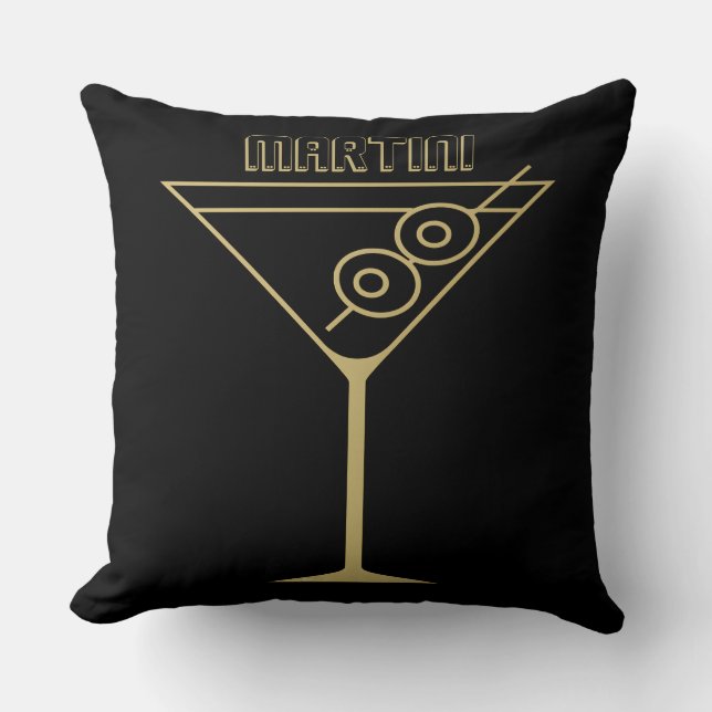 Mid Century Modern Gold 2 Olive Martini Cushion (Front)