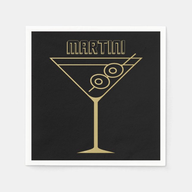 Mid Century Modern Gold 2 Olive Martini Napkin (Front)