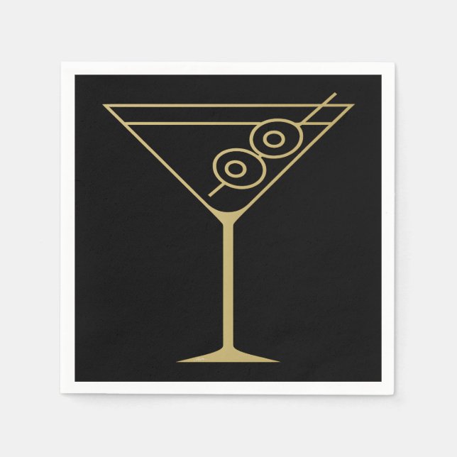 Mid Century Modern Gold 2 Olive Martini Napkin (Front)