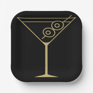 Mid Century Modern Gold 2 Olive Martini Paper Plate