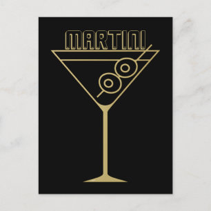 Mid Century Modern Gold 2 Olive Martini Postcard