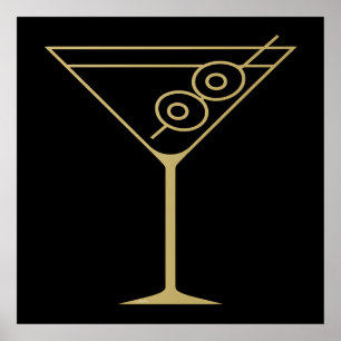 Mid Century Modern Gold 2 Olive Martini Poster