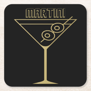 Mid Century Modern Gold 2 Olive Martini Square Paper Coaster