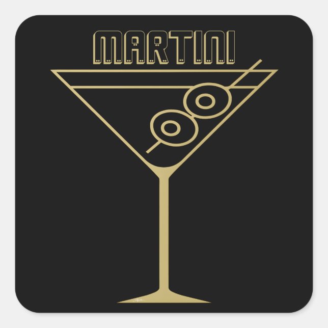Mid Century Modern Gold 2 Olive Martini Square Sticker (Front)