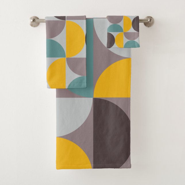 Mid-Century Modern Gold Moon Horizon   Bath Towel Set (Insitu)