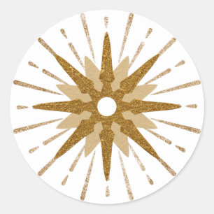 Mid-Century Modern Gold Starburst Classic Round Sticker