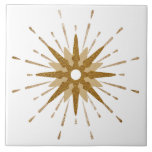 Mid-Century Modern Gold Starburst | Large Ceramic Tile<br><div class="desc">Mid-century modern inspired design featuring vintage retro gold starburst serving as the focal point, complimented by modern starburst design elements. Simple, clean starburst design in a gold and white colour palette. One design of a coordinating collection. Designed as a template, you can create your own custom design by using the...</div>