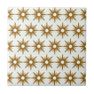 Mid-Century Modern Gold Starburst Pattern Ceramic Tile