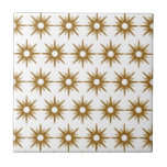 Mid-Century Modern Gold Starburst Pattern Ceramic Tile<br><div class="desc">Mid-century modern inspired design featuring vintage pattern of retro gold starbursts on a white background. Simple, clean modern design. Create your own custom pattern by uploading a new image, or use the "message" button to contact the designer for help. To create your own patterned design: 1. Select personalise this template....</div>