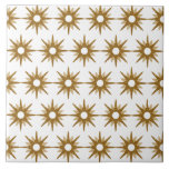 Mid-Century Modern Gold Starburst Pattern Large Ceramic Tile<br><div class="desc">Mid-century modern inspired design featuring vintage pattern of retro gold starbursts on a white background. Simple, clean modern design. Create your own custom pattern by uploading a new image, or use the "message" button to contact the designer for help. To create your own patterned design: 1. Select personalise this template....</div>