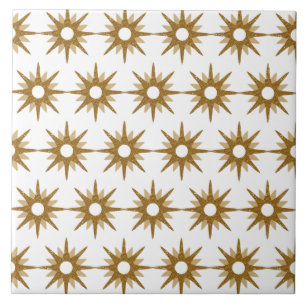 Mid-Century Modern Gold Starburst Pattern Large Ceramic Tile