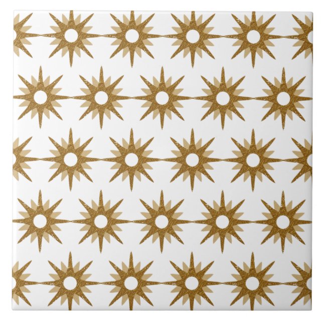 Mid-Century Modern Gold Starburst Pattern Large Ceramic Tile (Front)