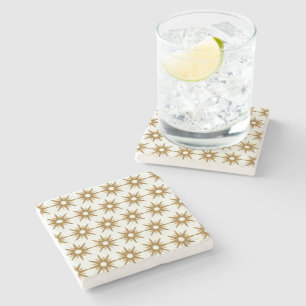 Mid-Century Modern Gold Starburst Pattern Stone Coaster