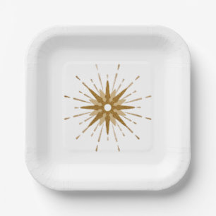 Mid-Century Modern Gold Starburst Square Paper Plate