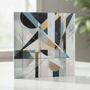 Mid-Century Modern Gold Teal Geometric Abstract Ceramic Tile