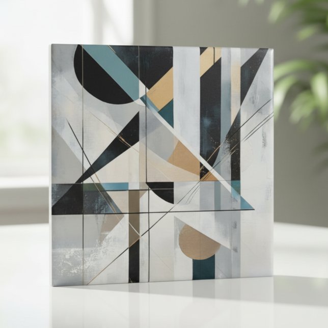 Mid-Century Modern Gold Teal Geometric Abstract Ceramic Tile (Creator Uploaded)