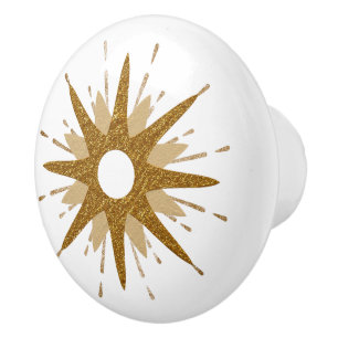 Mid-Century Modern Gold & White Starburst Ceramic Knob