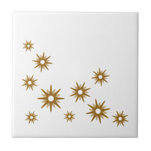 Mid-Century Modern Golden Starburst Design Ceramic Tile