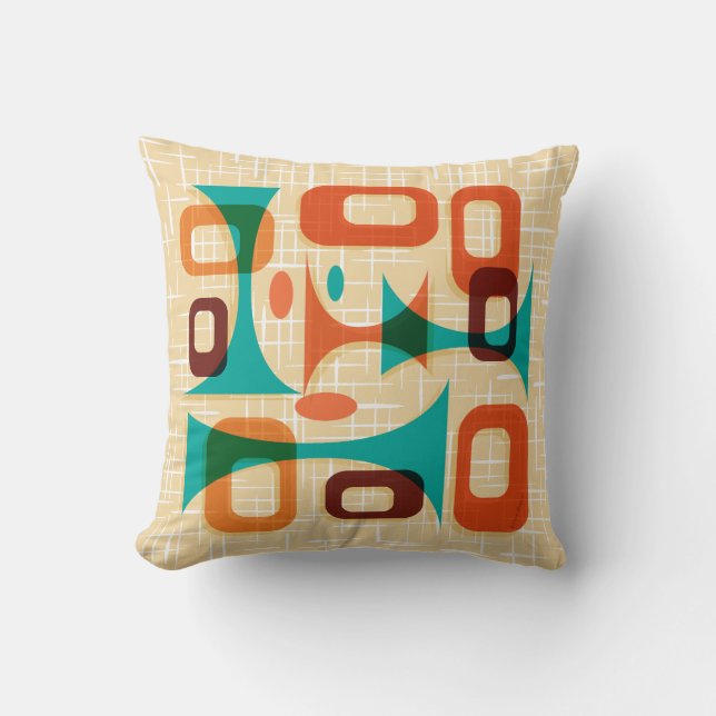 Mid Century Modern Graphic Googie Throw Pillow (Front)