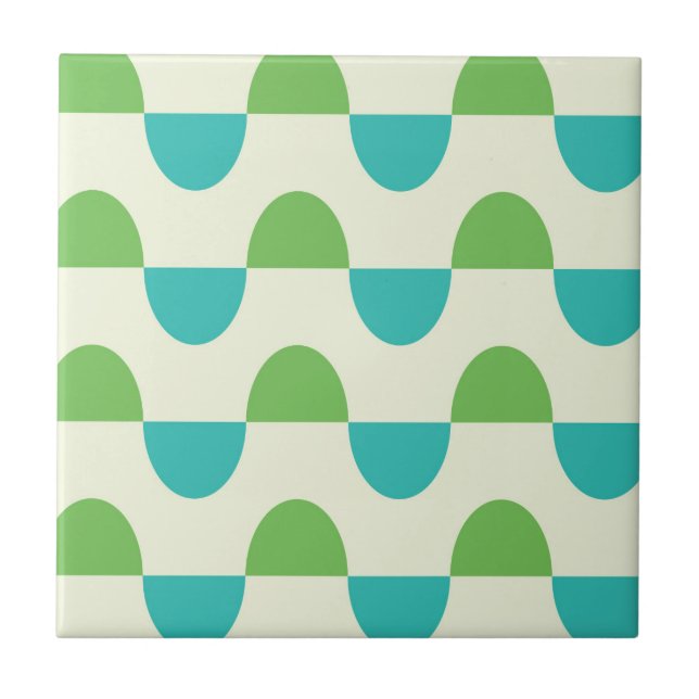 Mid Century Modern Green and  Teal Half circles  Ceramic Tile (Front)