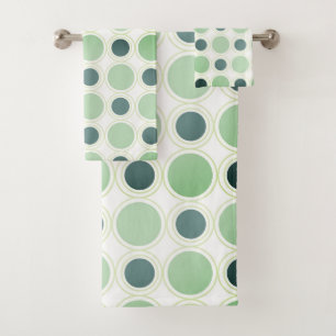 Mid Century Modern Green Circle Pattern Bath Towel Set