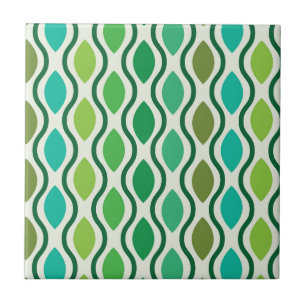 Mid Century Modern Green Geometric Ogee pattern Ceramic Tile