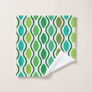 Mid Century Modern Green Geometric Ogee pattern    Wash Cloth