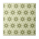 Mid-Century Modern Green Starburst Pattern Ceramic Tile<br><div class="desc">Mid-century modern inspired design featuring vintage pattern of retro green starbursts on a lighter green background. Simple, clean modern design. Create your own custom pattern by uploading a new image, or use the "message" button to contact the designer for help. To create your own patterned design: 1. Select personalise this...</div>