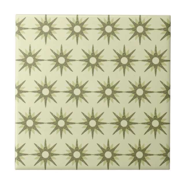 Mid-Century Modern Green Starburst Pattern Ceramic Tile (Front)