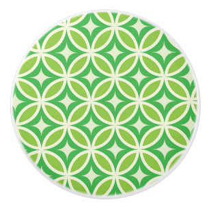 Mid Century Modern Green Starbursts on circles  Ceramic Knob