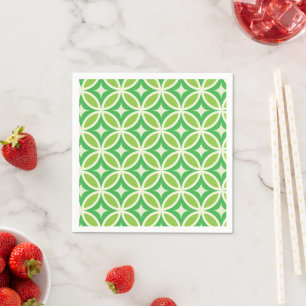 Mid century Modern Green Starbursts on circles  Napkin