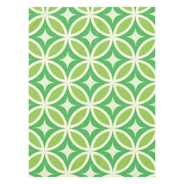 Mid Century Modern Green Starbursts on circles  Tablecloth (Front)