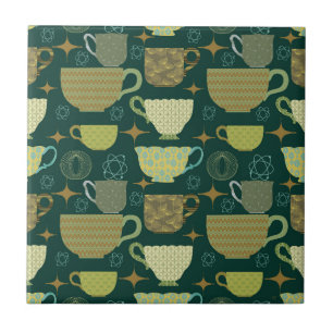 Mid Century Modern Green Teacup Ceramic Tile