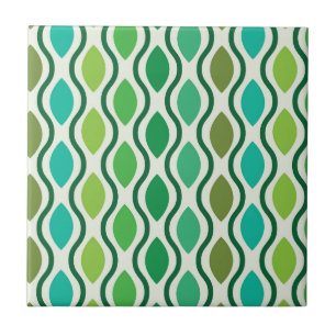 Mid Century Modern Green Teal Ogee pattern  Ceramic Tile