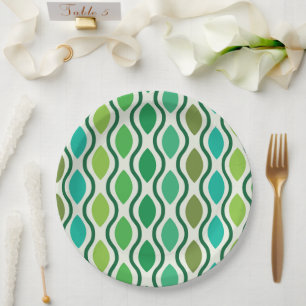 Mid Century Modern Green Teal Ogee pattern Paper Plate