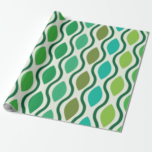 Mid Century Modern Green Teal Ogee pattern Wrapping Paper